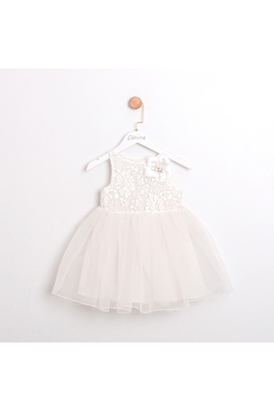 ministok Φόρεμα Lina με λευκή δαντέλα με φιόγκο στην πλάτη