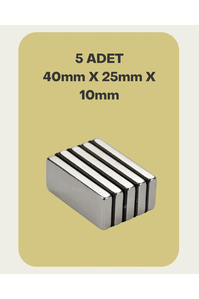 AYMAGNET Çok Güçlü 40mm X 25mm X 10mm 5 ADET SET Köşeli Süper Güçlü Neodyum M...