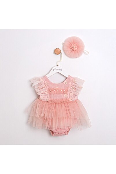 ministok رومبير للفتيات الصغيرات بأكمام مكشكشة وتفاصيل شريطية في الخلف وإكسسو...