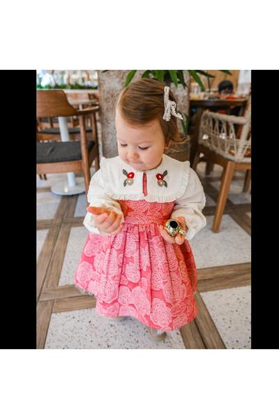 ministok Lina Yakası Nakışlı Kız Bebek Elbise