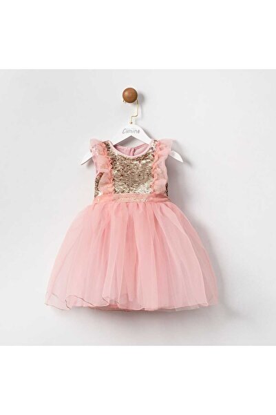 Cumino فستان شيفون بناتي مزين بالترتر باللون الوردي - Dream