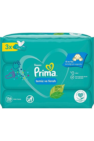 Prima Islak Havlu Mendil Temiz ve Ferah (Bitki Bazlı) 52 Yaprak (3 Lü Pk) 156...