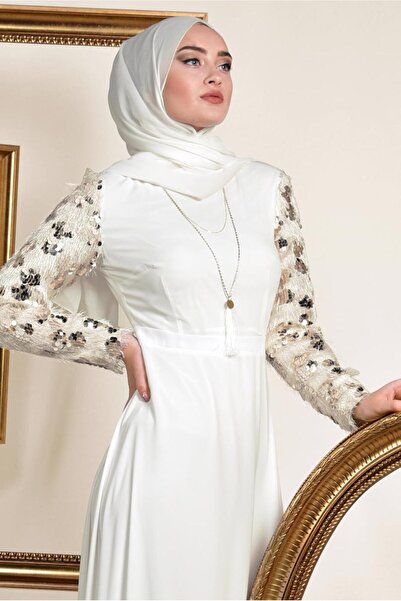 Alvina فستان بأكمام طويلة مزين بالترتر والأهداب 4891