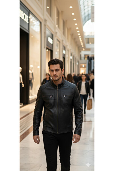 halismenspor Palton din piele naturală de miel pentru bărbați Jachetă din pie...