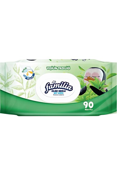 Familia مناديل مبللة نضارة اللون الأخضر 90 ورقة عبوة واحدة بغطاء بلاستيكي