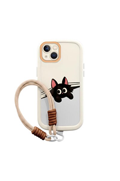 Zebana Apple iPhone 15 Uyumlu Kılıf El Bilekli Cat and Puppy Silikon Kılıf Kr...