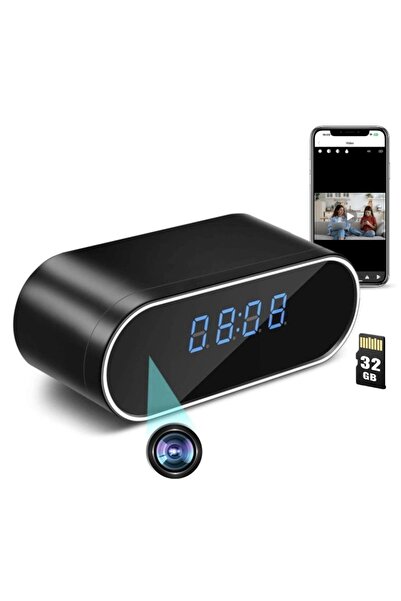 iUni Mini ceas de birou cu cameră IP07, Wi-Fi, 32GB, Full HD, 160°, vedere no...