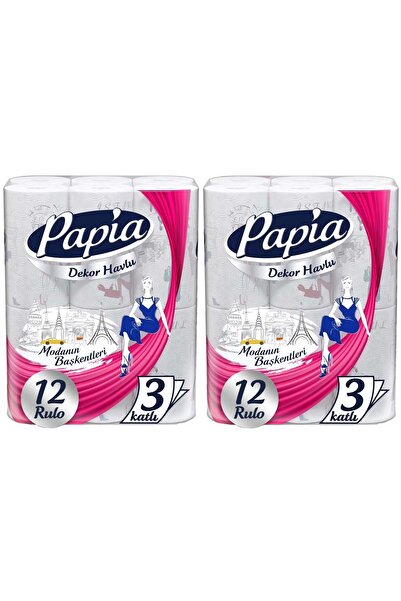 Papia Paper Towel Decor (Modanon Capitals Patterned) Set of 24 (2Pk*12)