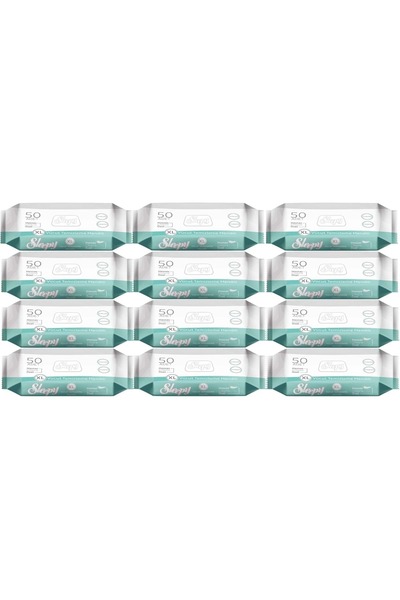 Sleepy مناديل مبللة لتنظيف جسم المريض، 50 ورقة، مقاس XL، مجموعة من 12 قطعة