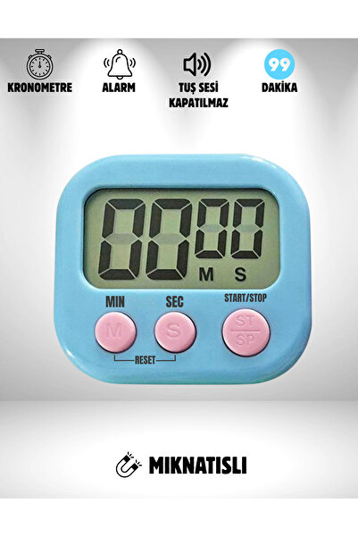 Folveit Mavi Renk Dijital Ekranlı Alarmlı Kronometre Mıknatıslı Mutfak Zamanl...