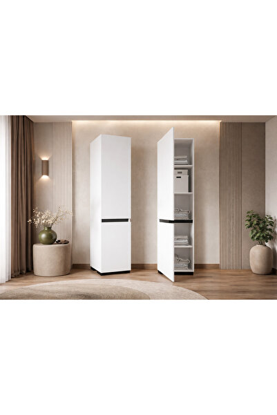 VM VERTEX MOBİLYA Floransa Tek Kapılı 4 Raflı Beyaz-Antrasit Çok Amaçlı Dolap