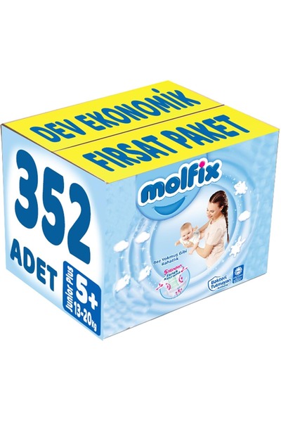 Molfix Bebek Bezi Beden:5+ (13-20Kg) Junior Plus 352 Adet Dev Ekonomik Fırsat Pk