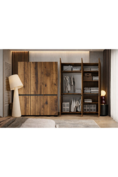 VM VERTEX MOBİLYA Floransa 6 Kapılı Flr6-ıa2 Ceviz- Antrasit Gardırop-çok Ama...