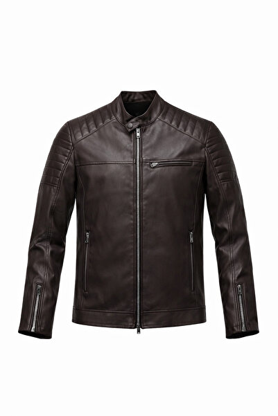Mero Life Men's Brown Slim Fit Leather Jacket