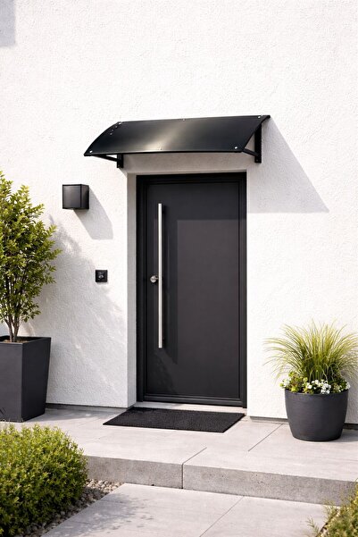 LICCIA Metal Kapı Pencere Üstü Pratik Sundurma 95 cm x 60 cm x 25 cm Siyah Renk