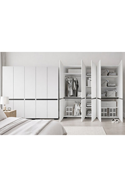 VM VERTEX MOBİLYA Floransa 10 Kapılı Flr10-A2FR Beyaz- Antrasit Gardırop -Çok...
