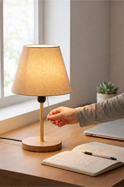 HOMİNG Homing Sera Ahşap Ayaklı Abajur-zincirden Açma Kapama- Ayd-2647