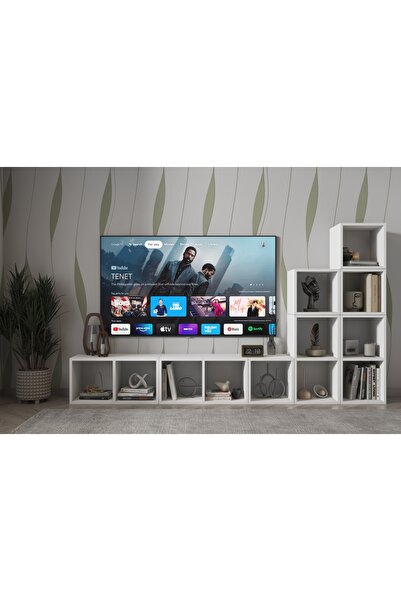 Nettrends Kitaplıklı Raflı Tv Ünitesi Beyaz 228 Cm Tv-1275