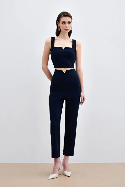 Sateen Bel Accessory Trousers - Navy Blue