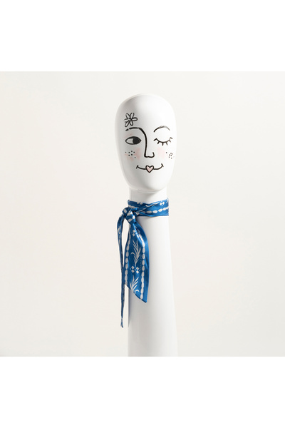 Zsa Zsa Zsu Pera Dijital Baskılı İpek %100 İpek Fular 6x120 Cm Mavi