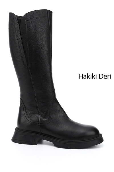 GÖNDERİ(R) Γυναικείες/Κοριτσίστικες μαύρες μπότες από γνήσιο δέρμα με χοντρό ...