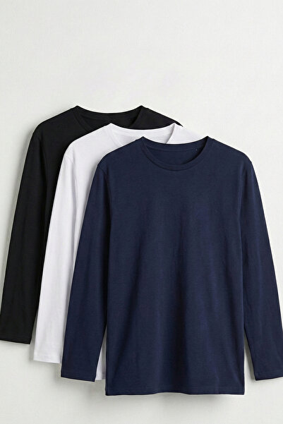 Elemge 100% bavlna, 3dílná sada pánských triček, základní tričko, kompaktní č...