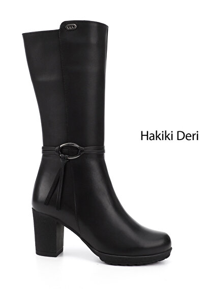 GÖNDERİ(R) Γυναικείες/Κοριτσίστικες μαύρες μπότες από γνήσιο δέρμα με χοντρό ...