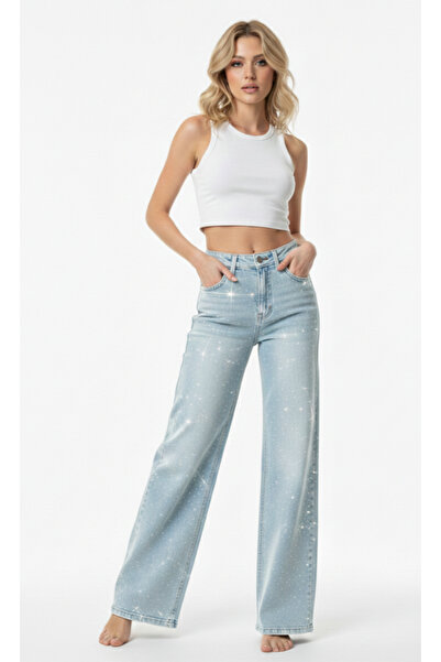 blue da Kadın Taşlı Pantolon Lıkralı Yüksek Bel