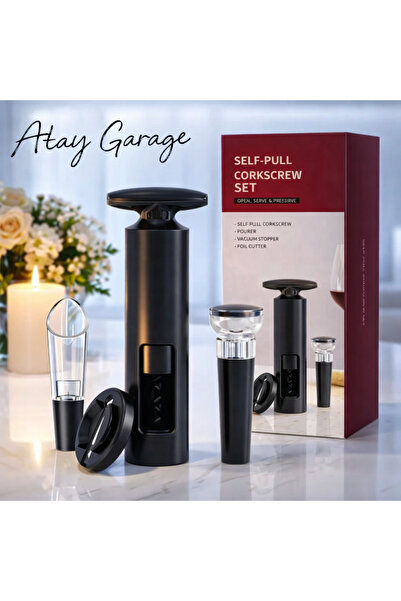Atay Garage Vakumlu Şarap Açacağı Seti Tirbuşon Seti