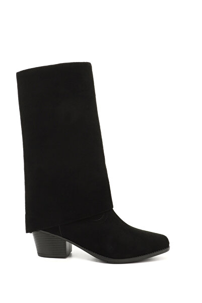 GÖNDERİ(R) Kadın Siyah Süet Sivri Burun Kalın Topuklu Kovboy Çizme