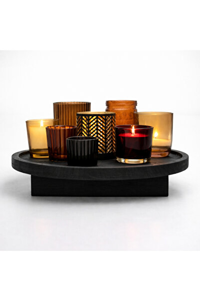 Warm Design Ahşap Tepsili 8'li Set Mumluk