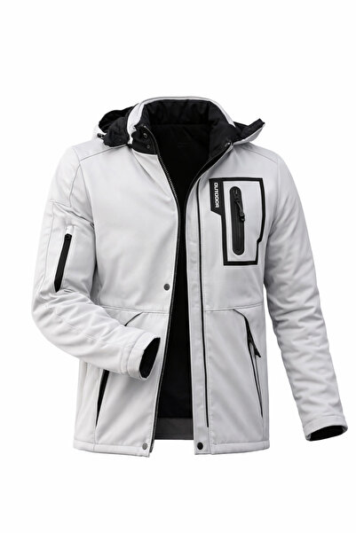 Mero Life Παλτό από μαλακό κέλυφος χρώματος πέτρας - με κουκούλα, αδιάβροχο κ...