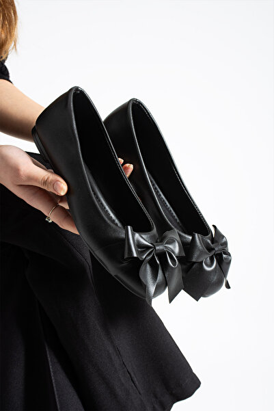 Moda Devrin Дамски черни обувки с панделка за носене у дома и навън