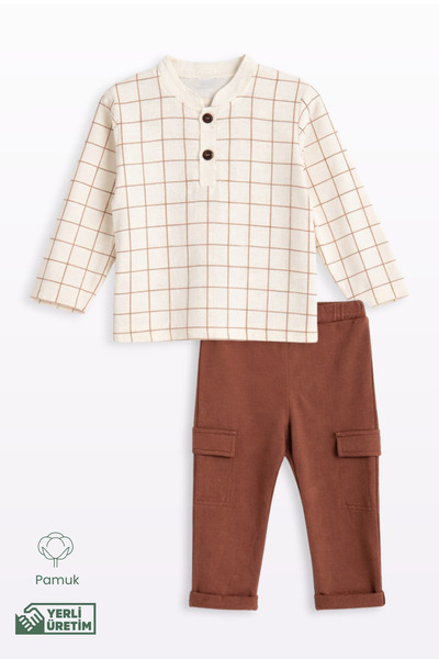 Lamonde Kareli Hakim Yaka 2'li Takım %100 Pamuk 2-3-4-5 Yaş