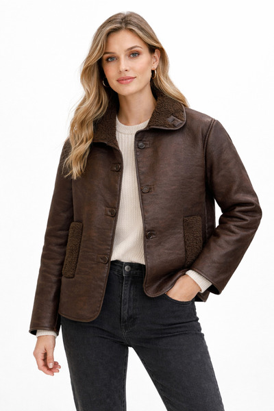 TRENDMALLAVM Kadın Suni Kürk Detaylı Süet Mont