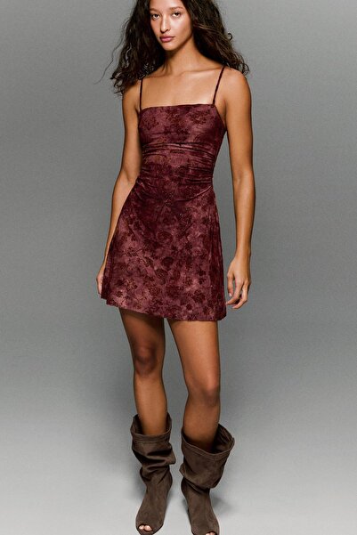 Bershka Kadife efektli tül mini elbise