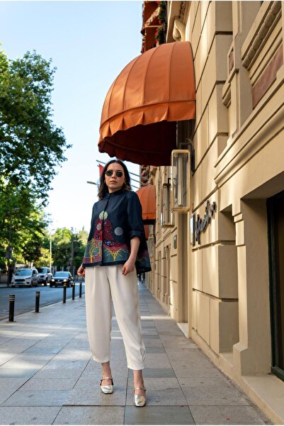 VorNişantaşı Kadın Tasarım Renkli Desen Kapri Kol Gömlek