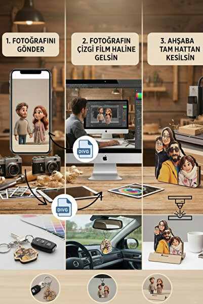 buybox Özel Animasyon Karakter Tasarımlı Ahşap Masa Üstü Dekor- Sevgililer Gü...