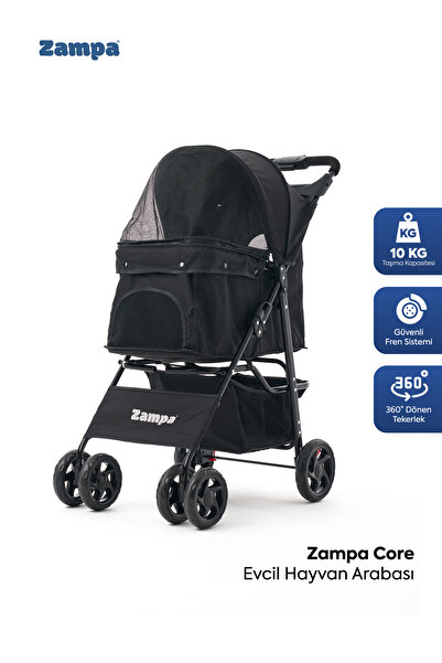 Zampa Core Kedi & Köpek Arabası Siyah 37×55×96 cm | Konforlu ve Güvenli Taşım...
