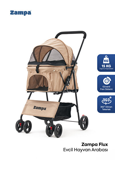 Zampa Flux Kedi & Köpek Arabası Kahverengi - 15 kg Taşıma Kapasiteli Ergonomi...