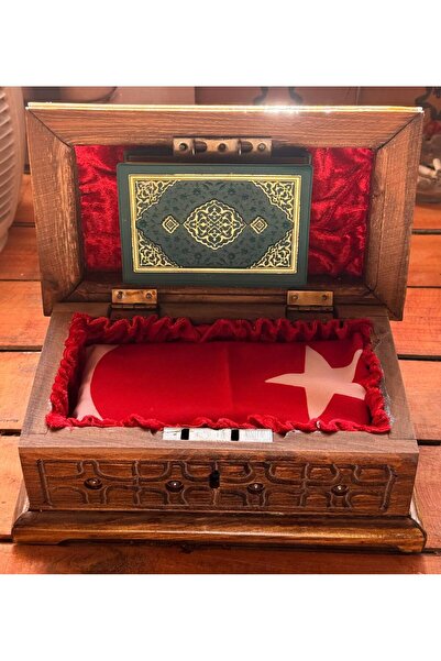 mykhediyevesanatatölyesi Türk Bayrağı Işlemeli Ceviz Sandık Kilitli Kutulu Ku...
