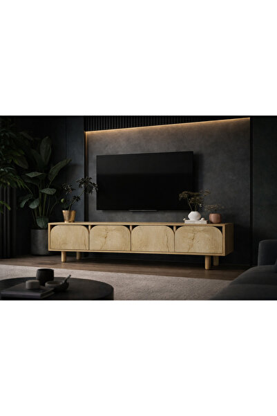 VM VERTEX MOBİLYA Lazio Bohem Ahşap Ayaklı Tv Ünitesi Tv Sehpası Safir Meşe