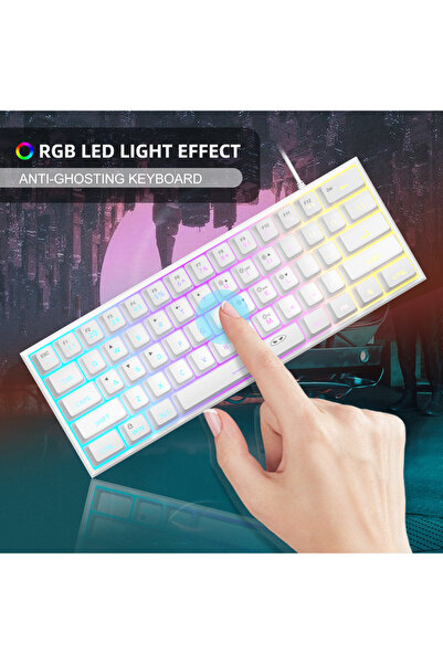 MageGee TS91 61 Tuş RGB Kablolu Beyaz Membran Gaming Klavye