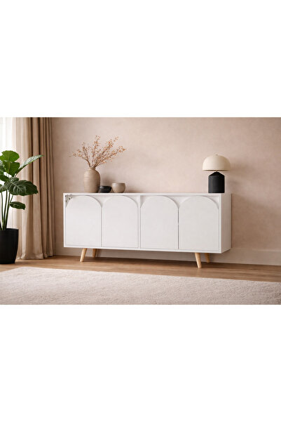 VM VERTEX MOBİLYA Venezia Ahşap Ayaklı Bohem Konsol Beyaz 150 Cm