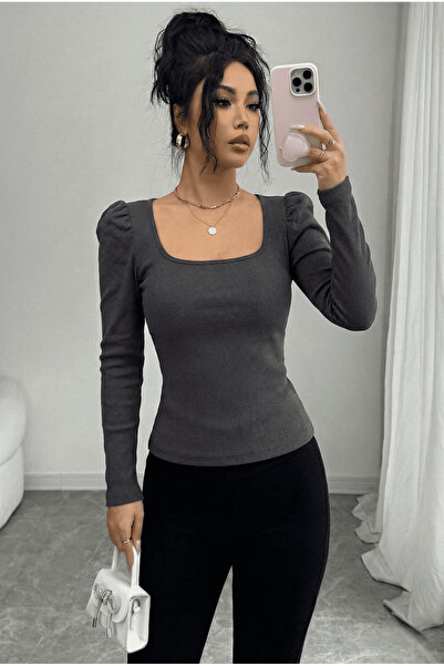 Avones Ženska bluza od fleksibilne tkanine sa balon rukavima, četvrtastim ovr...