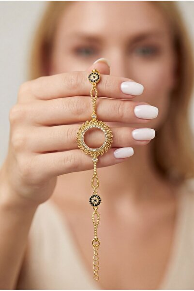 FerizZ Altın Kaplama İmitasyon Güneş Model Nazar Boncuklu Çeyrek Çerçeveli Bi...