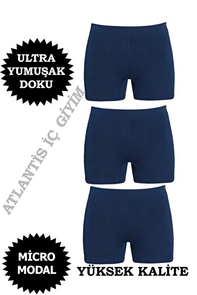 Berrak Men's Micro Modal High Quality Boxer 3-Pack-Navy Blue-S
