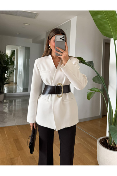 My Blog White Belted Atlas Jacket - 9691