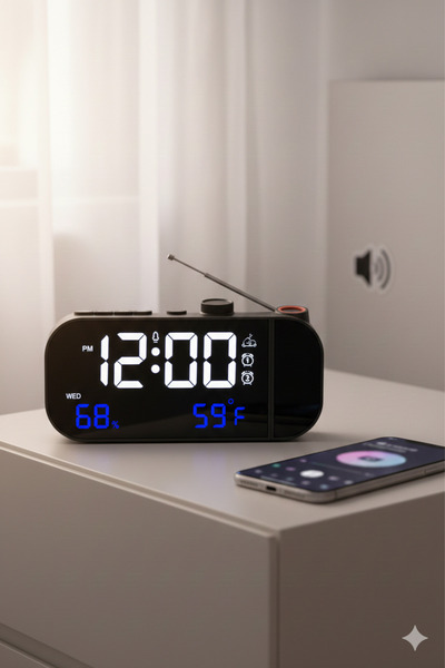 Zilvana Masaüstü Dijital Alarm Saat Çift Alarm, Termometre & FM Radyo Özellikli