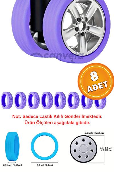 CANVELA 8 Adet Mor Bavul Tekerlek Kılıfı Valiz Tekerleği Silikon Aşınmaya Day...